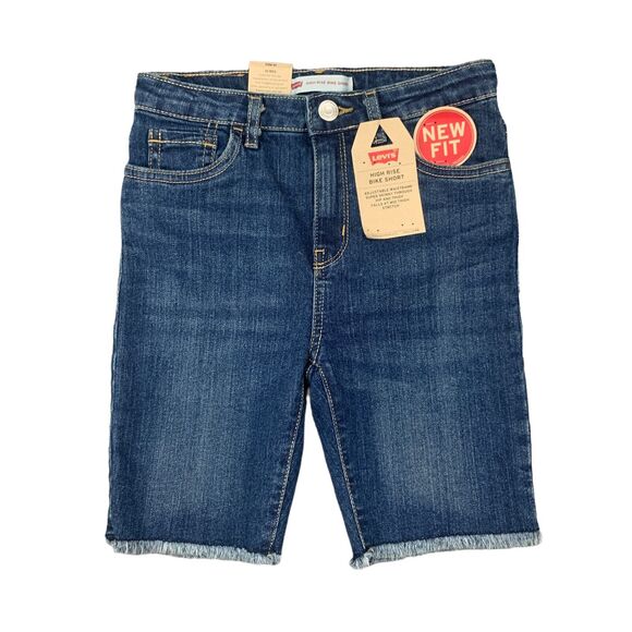 Levis Bike Jean Short Girls 10R Blue Denim Cut Off High Rise Fringe Hem Skinny - Picture 1 of 12